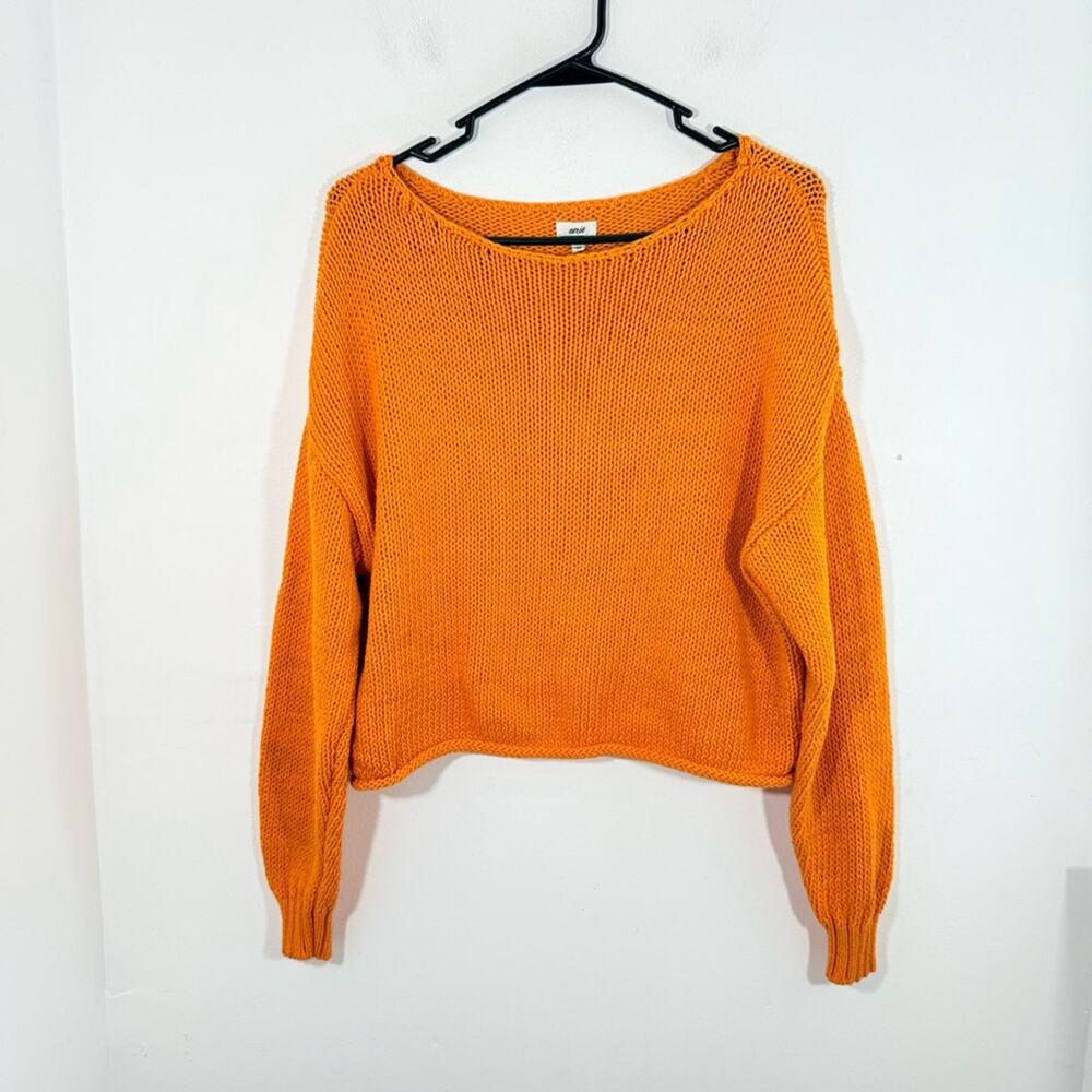 Aerie Orange Open Knit Oversized Cropped Pullover Sweatshirt Women Size Small